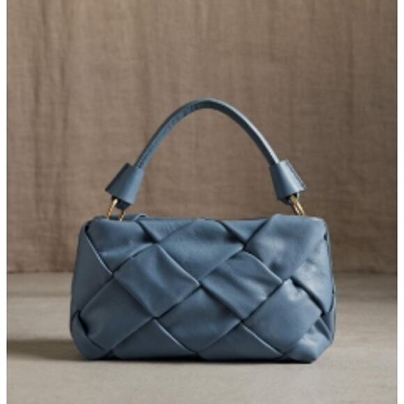 NWT Sundance Abundance Woven Leather Bag Convertible Top Handle Crossbody Blue - Picture 1 of 9